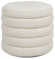 Fuji 19" Oversized Horizontal Tufted Round Storage Ottoman, Ivory White Boucle