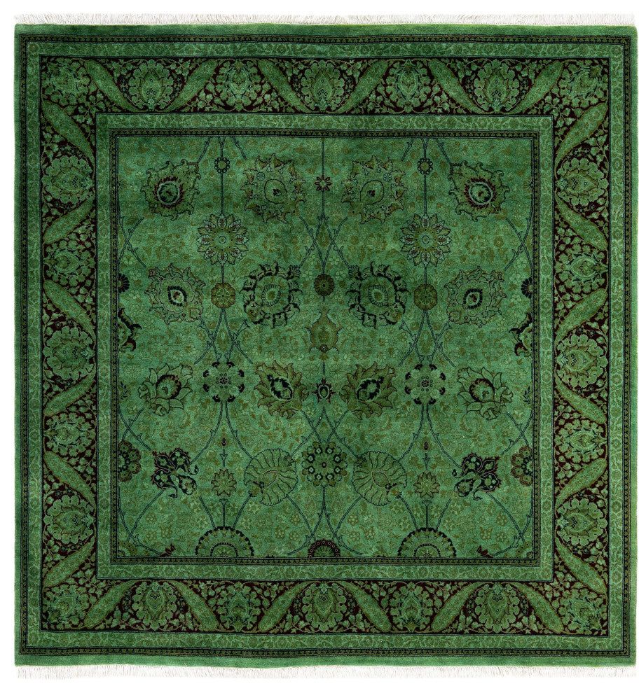 Overdyed One-of-a-Kind Hand-Knotted Area Rug Green, 6' 1" x 6' 3"