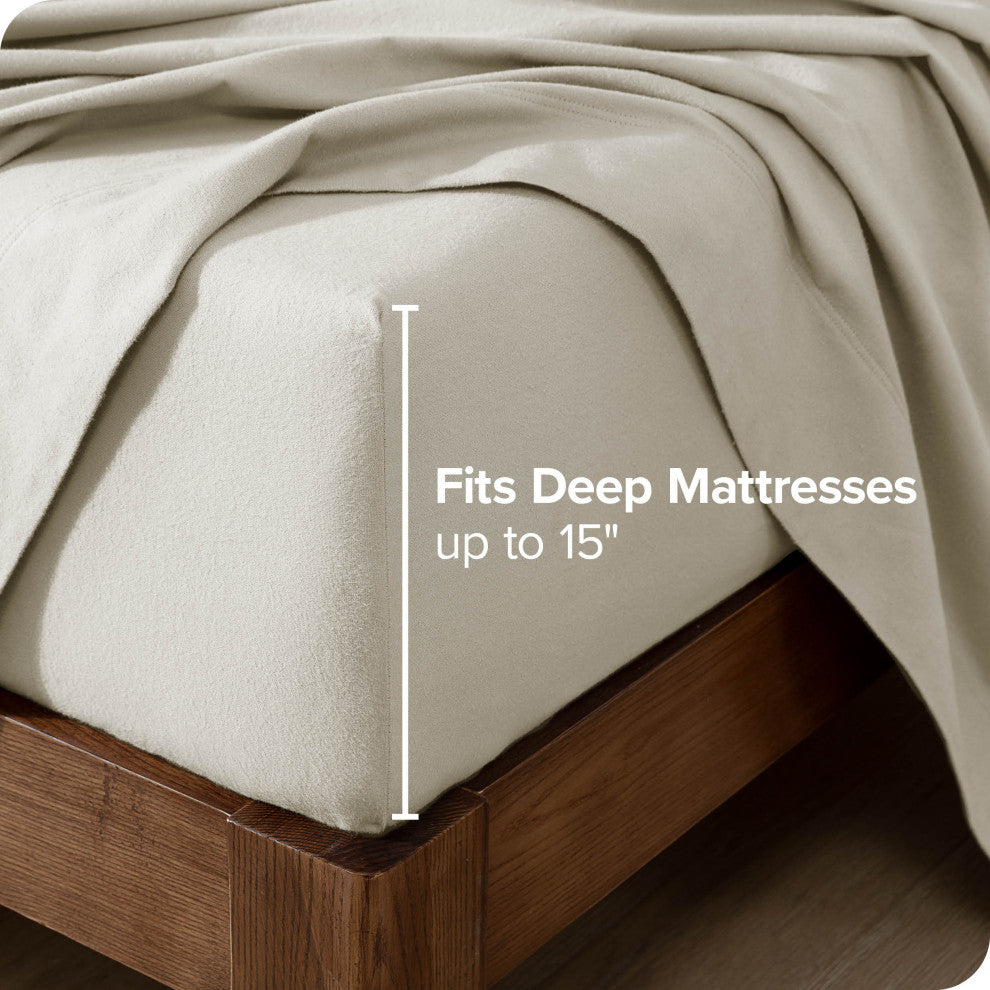 Bare Home Cotton Flannel Sheet Set, Ivory, Twin Xl