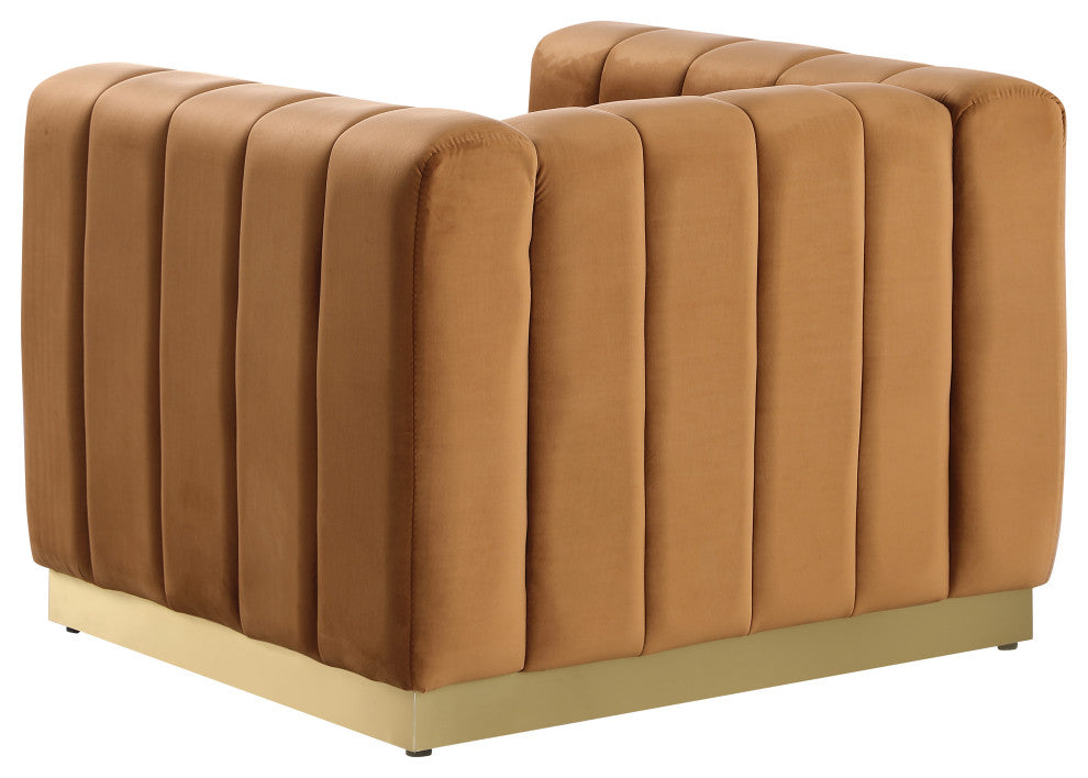 Marlon Velvet Upholstered Chair, Saddle