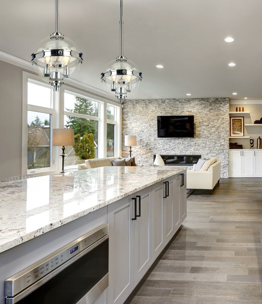 Cecilia, 2-Light Pendant, Chrome Finish, Clear Glass