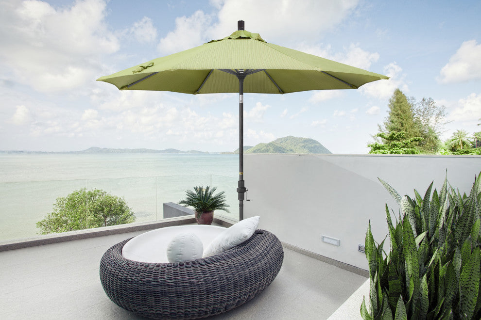 9' Bronze Collar Tilt Crank Lift Aluminum Umbrella, Sunbrella, Teak