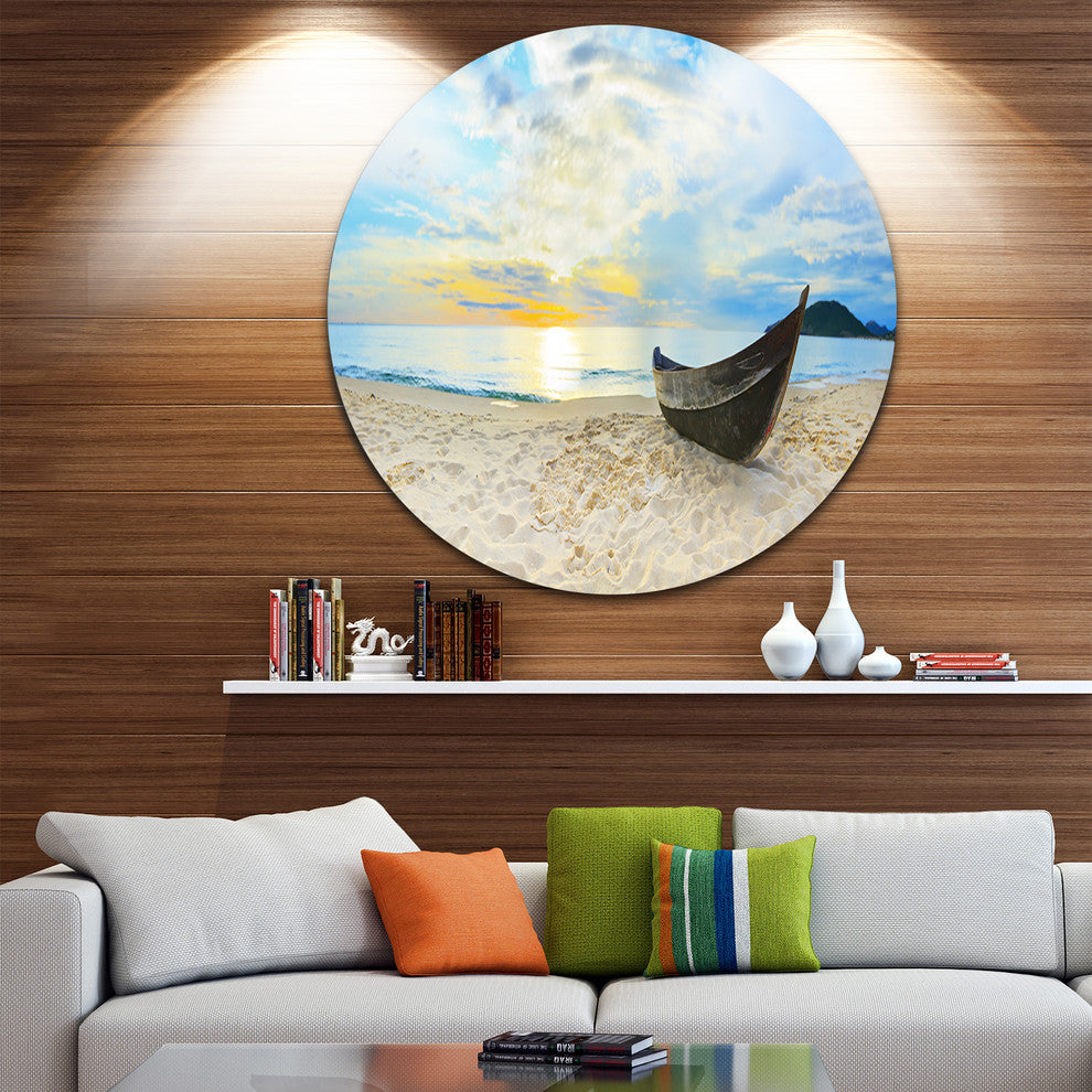 Calm Beach Panorama, Photo Large Disc Metal Wall Art, 36"