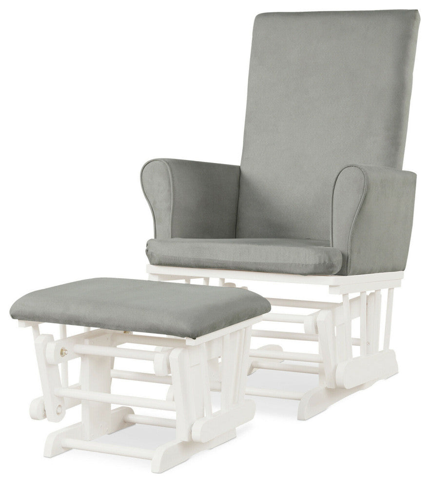 Costway Glider and Ottoman Cushion Set Wooden Baby Nursery Rocking Chair Grey