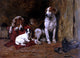 John Emms Hounds and a Jack Russell in a Stable - 18" x 27" Premium Canvas Print