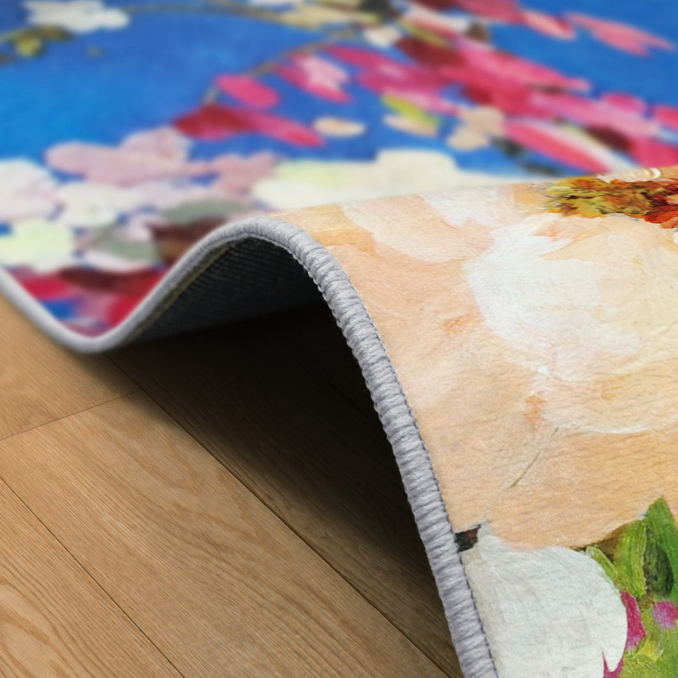 Midnight Flowers I Hand Washable power-loomed Art Area Rug, 5'x7.5'