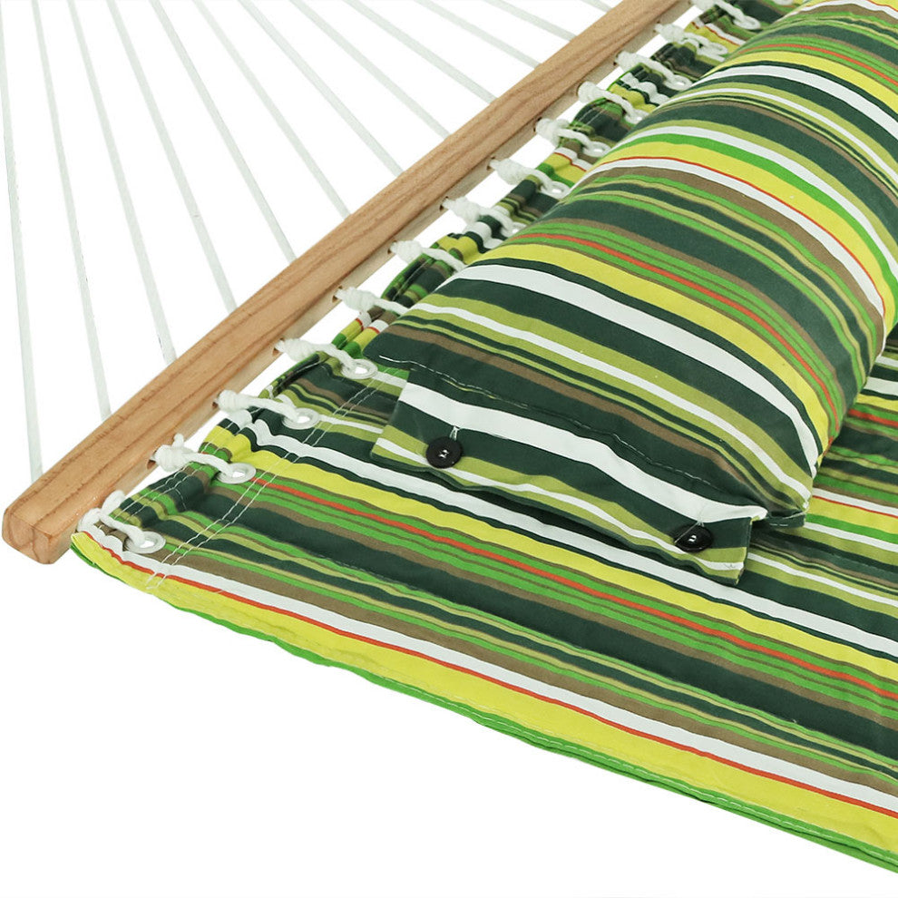 Sunnydaze 2-Person Quilted Spreader Bar Hammock and 12' Stand, Melon Stripe