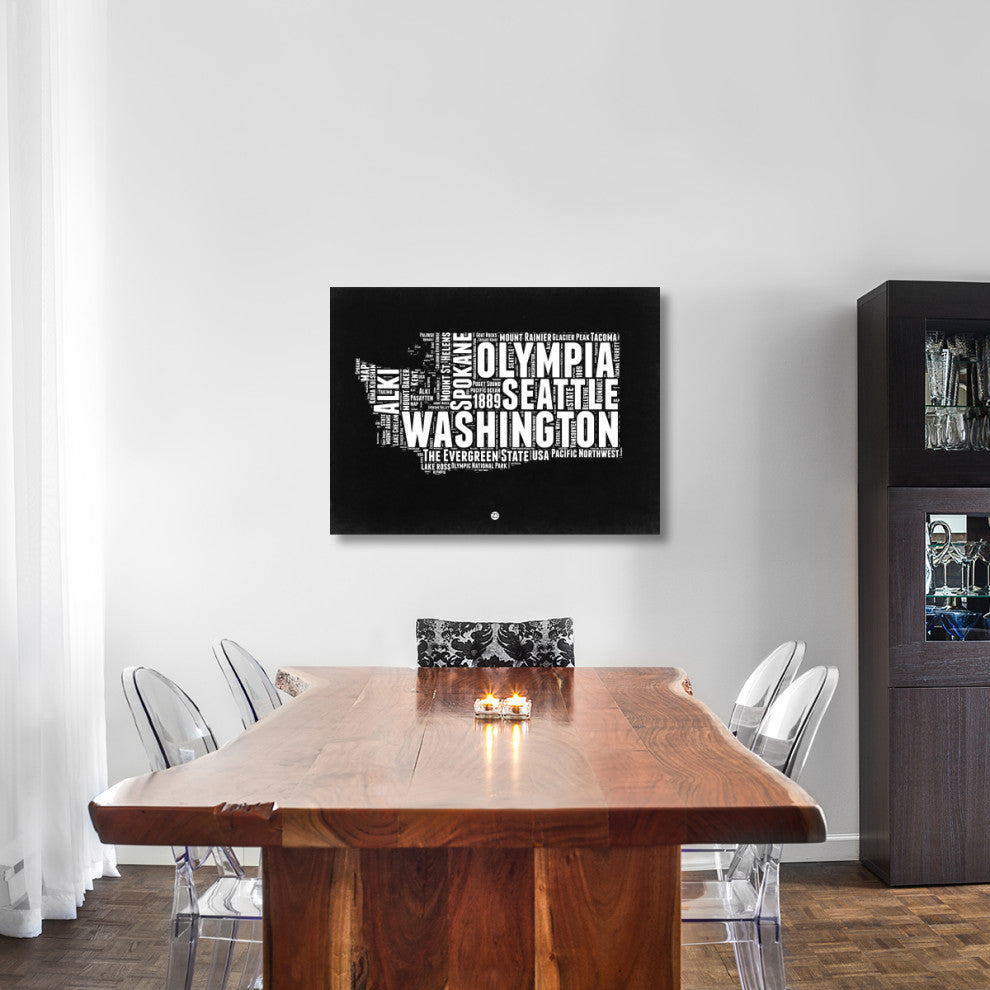 "Washington Black and White Map" Fine Art Print