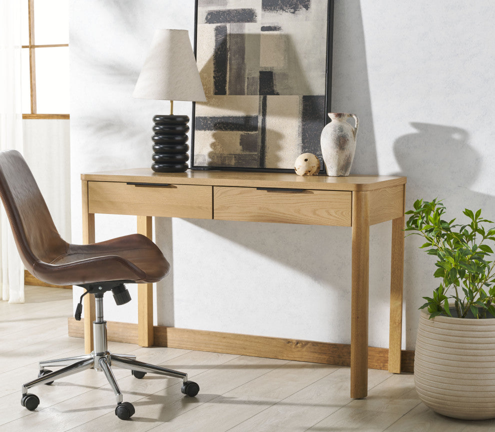 Safavieh Couture Gabrietta 2 Drawer Wood Desk, Natural/Black