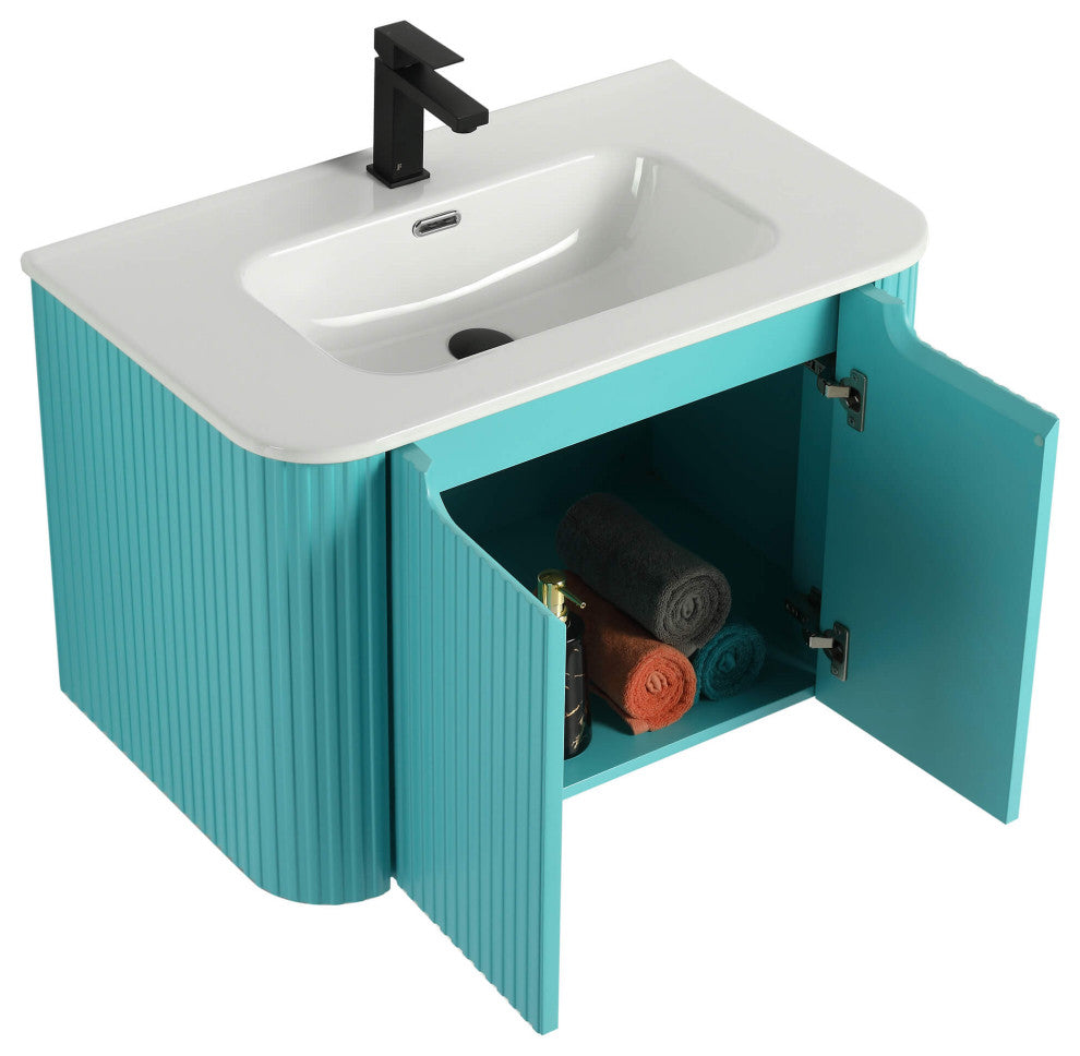 Caskvalley Bath Vanity, Straight Fluted Design Sink Included, Tiffany Blue, 30"