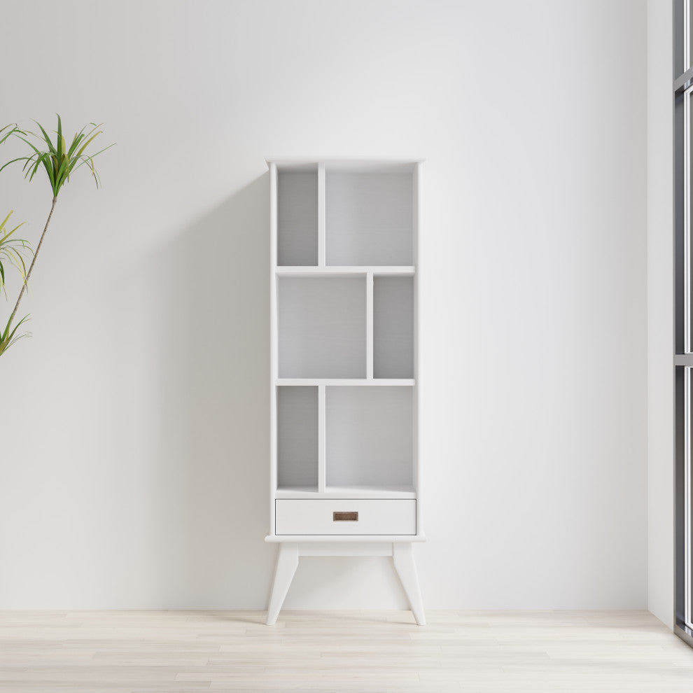 Draper SOLID HARDWOOD Mid Century Bookcase and Storage Unit, White