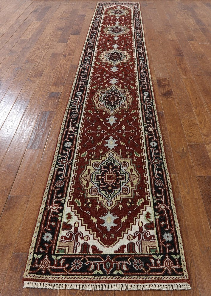 Red Medallion 3'x16' Oriental Heriz Serapi Runner Hand Knotted Wool Rug H9248
