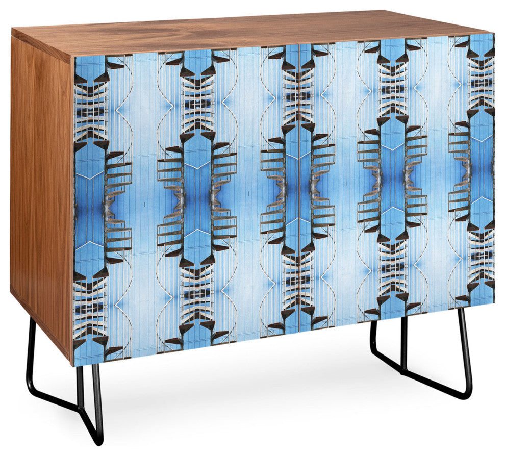 Deny Designs Avalon Deco Credenza, Walnut, Black Steel legs