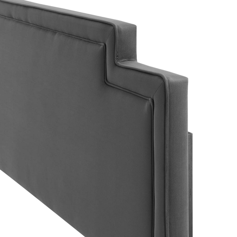 Headboard, Twin Size, Charcoal Gray, Velvet, French, Mid Century Guest