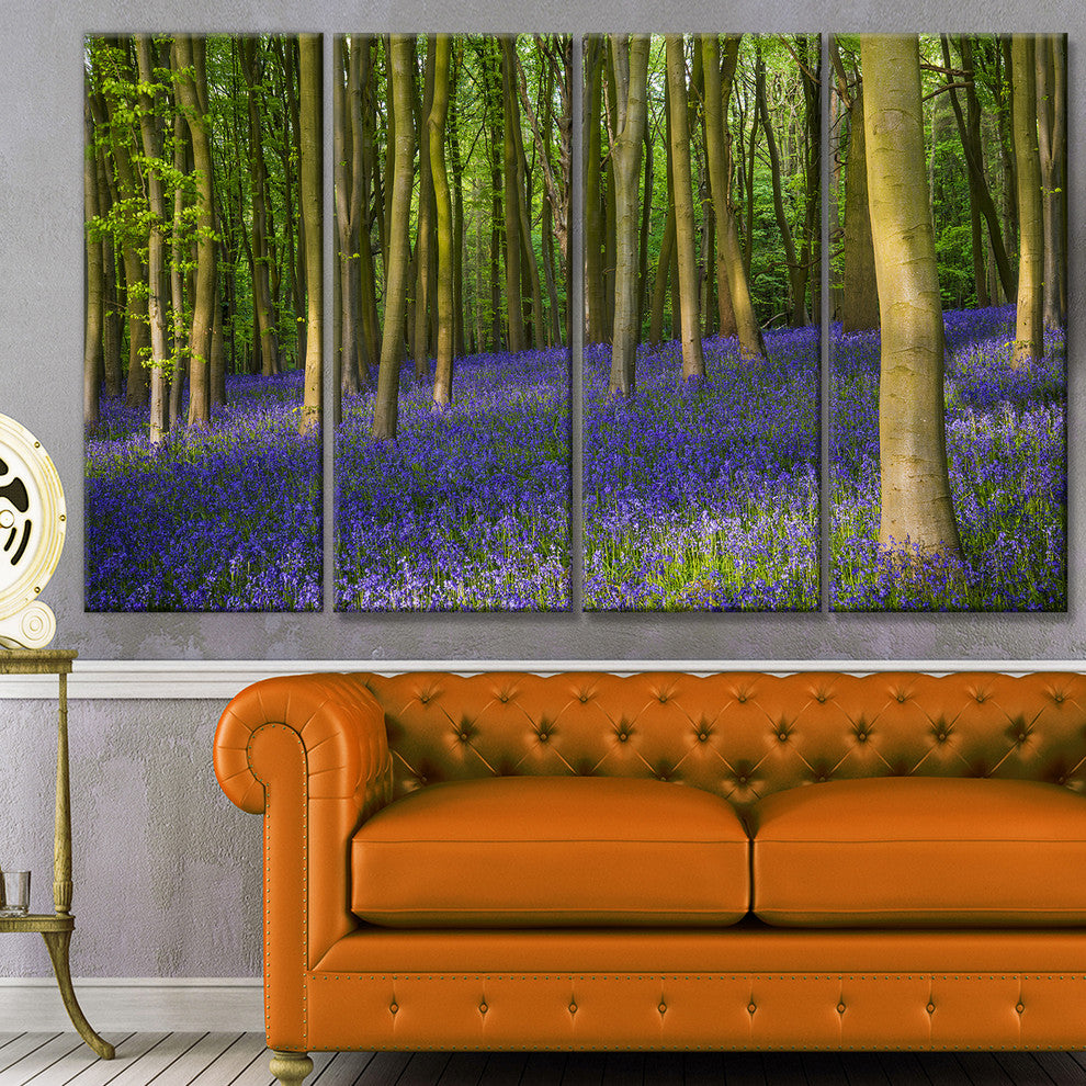 Bluebell Woods in Oxfordshire, Landscape Canvas Art Print, 48"x28", 4 Panels
