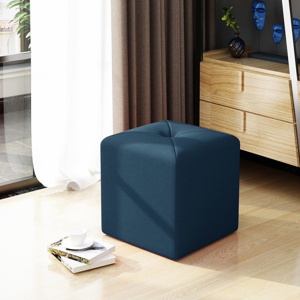 GDF Studio Cassie Fabric Square Ottoman, Navy Blue