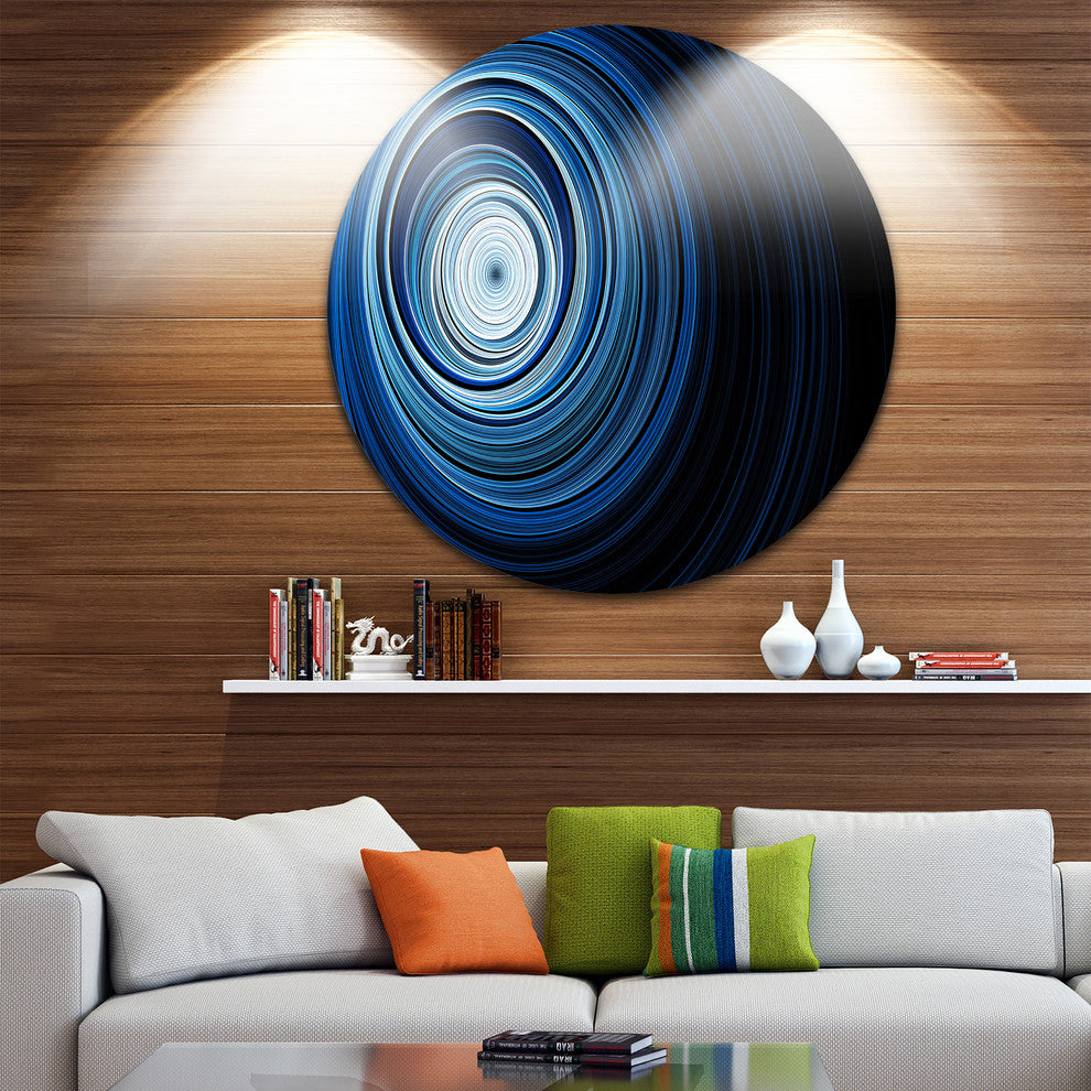 Endless Tunnel Light Blue Ripples, Abstract Round Metal Wall Art, 23"