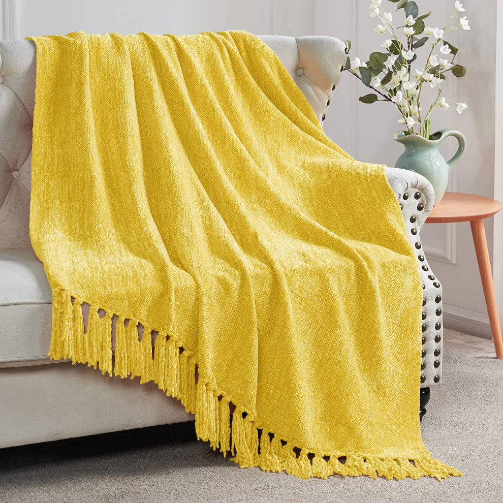 Crystal Chenille Knitted Throw Blanket, Primrose Yellow