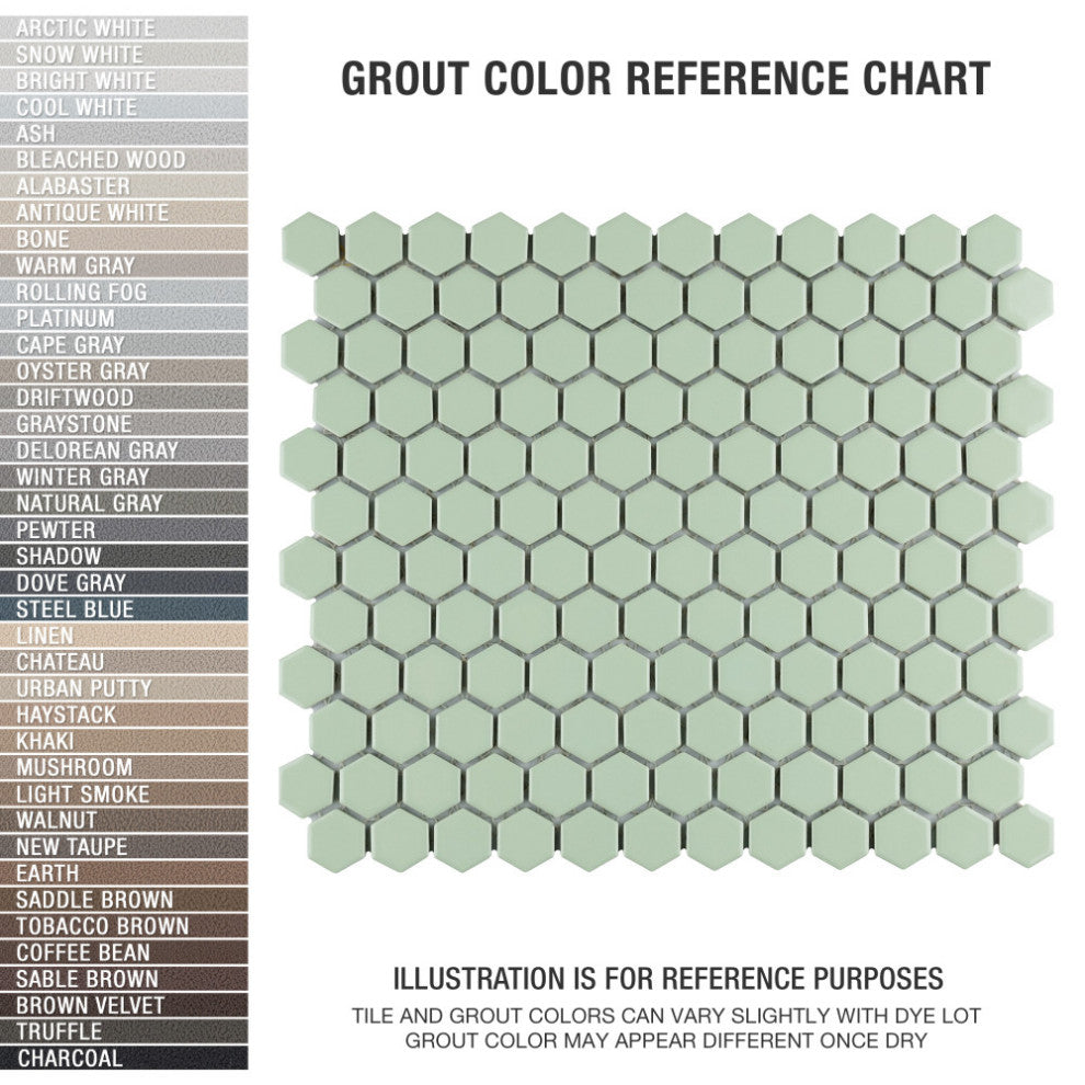Metro 1" Hex Porcelain Mosaic Floor and Wall Tile, Glossy Mint