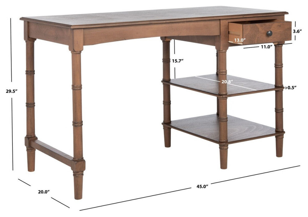 Safavieh Henric 1 Drawer 2 Shelf Desk, Brown