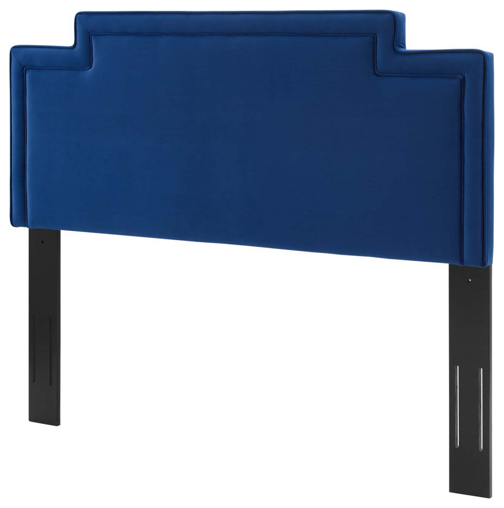 Headboard, King California Size, Blue Navy, Velvet, French, Mid Century Guest