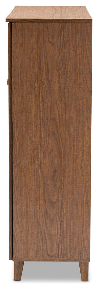 Aretha Walnut 11-Shelf Wood Shoe Storage Cabinet With Drawer