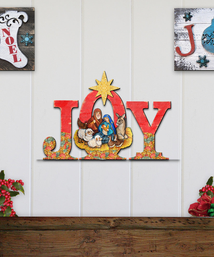 Joy Nativity Wooden Door Hanger