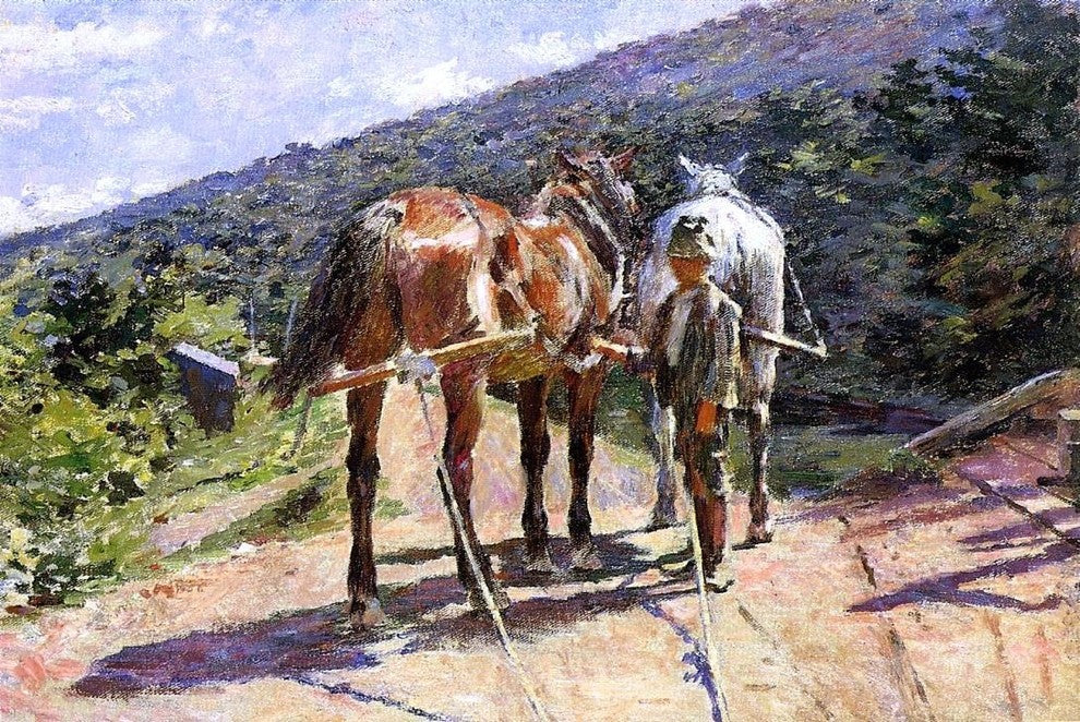 Theodore Robinson On the Tow-Path - A Halt - 18" x 27" Premium Canvas Print