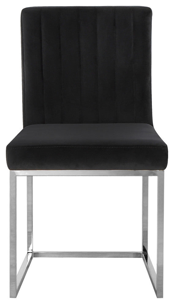 Giselle Velvet Dining Chairs, Set of 2, Black, Chrome Base