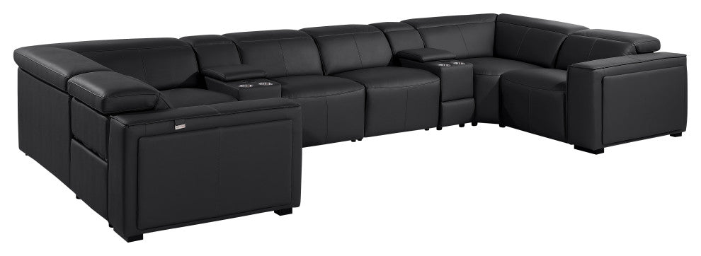 Niccolo Italian Leather 8-Piece U-Shaped 4 Power Reclining Sectional, Black