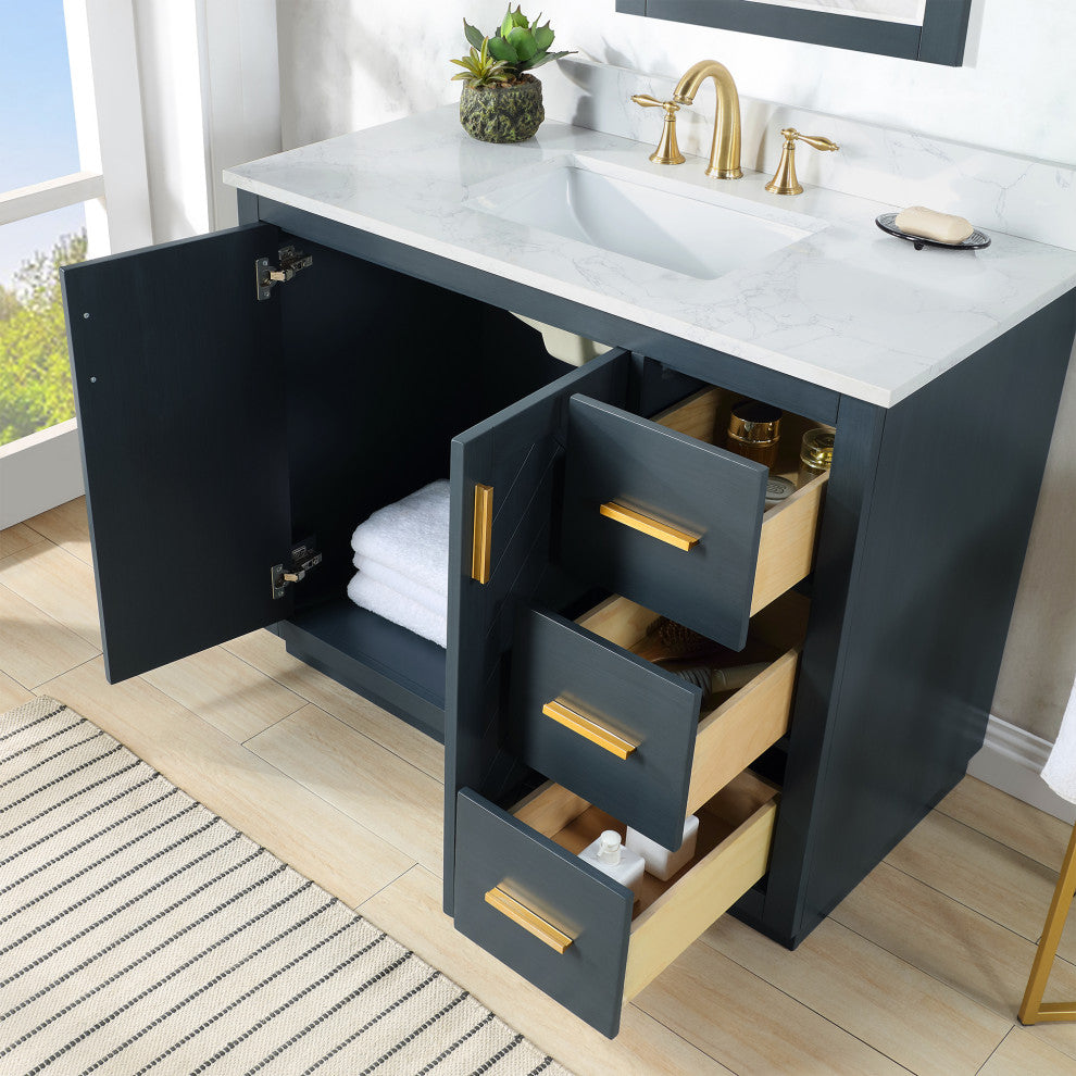 Gazsi Charcoal Blue Bathroom Vanity Set, 42", With Mirror