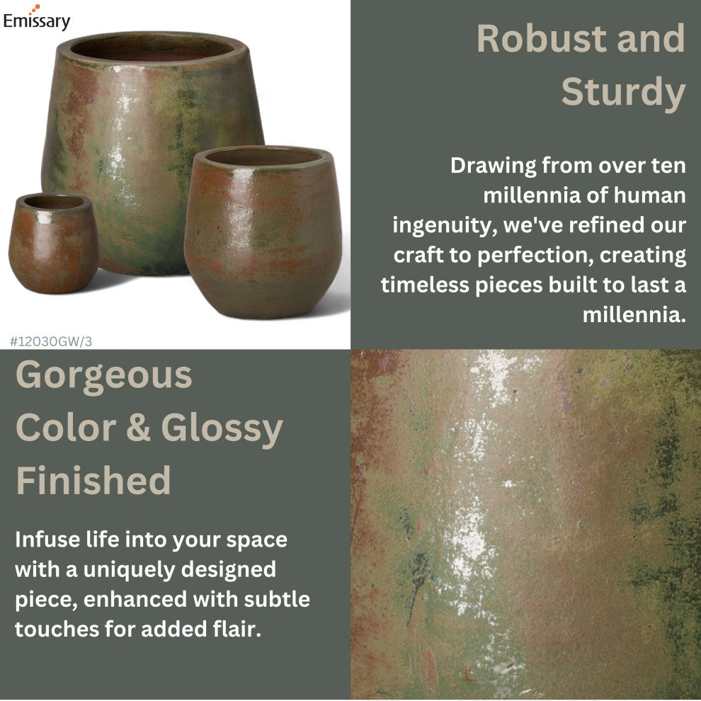 Large Green Wash Round Planter