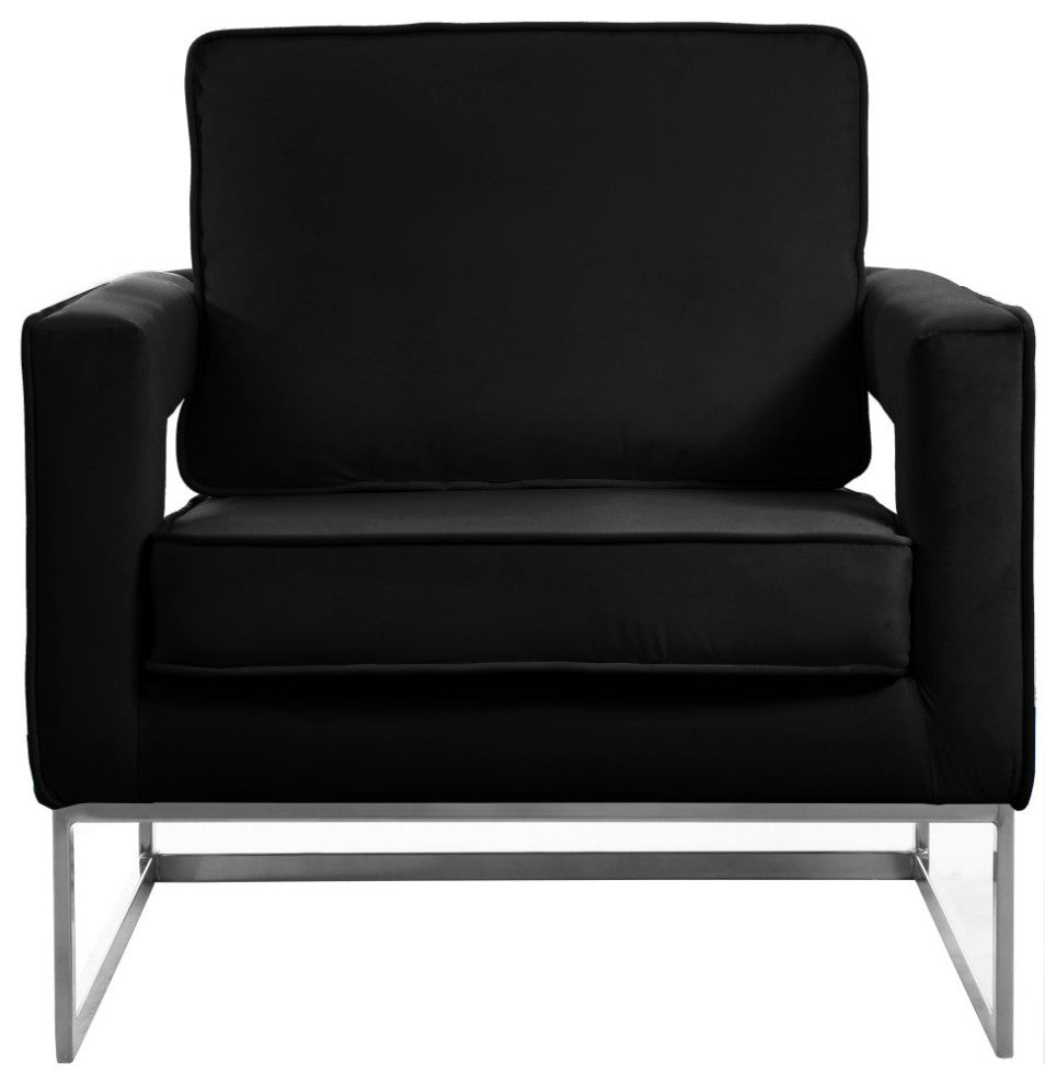 Noah Velvet Upholstered Accent Chair, Black, Chrome Base