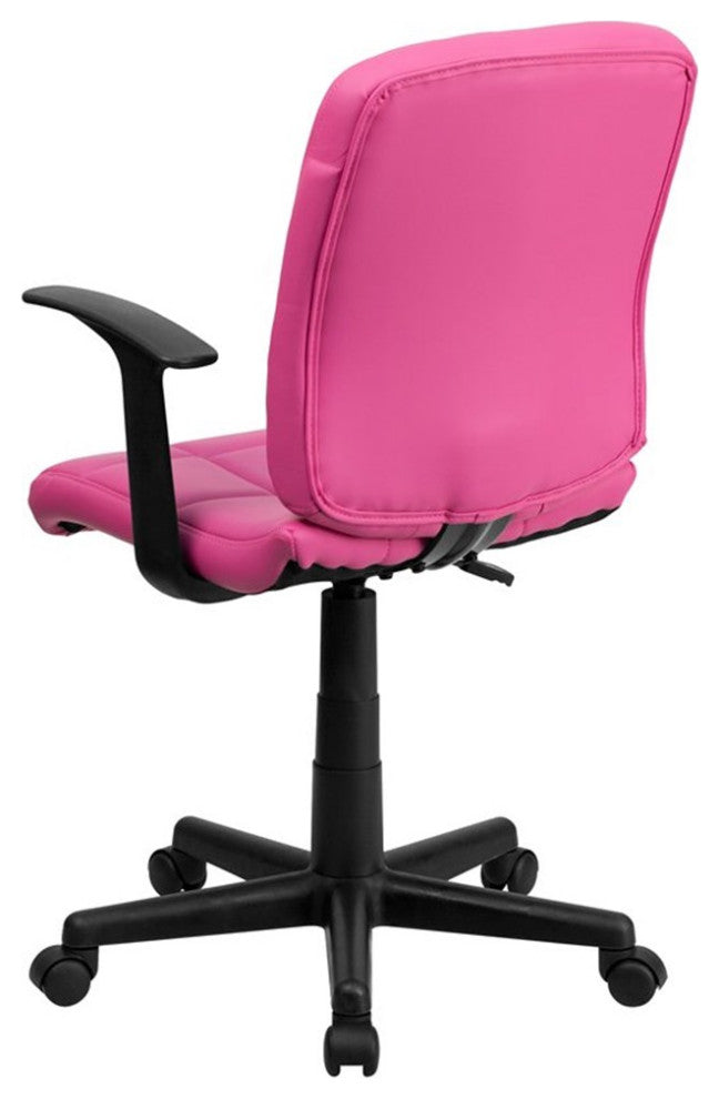 Flash Furniture Mid Back Quilted Office Swivel Chair with Arms in Pink