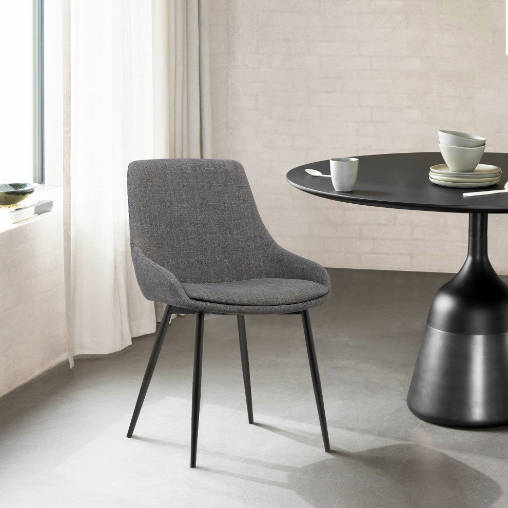 Mia Contemporary Dining Chair With Black Powder Coated Metal Legs, Charcoal