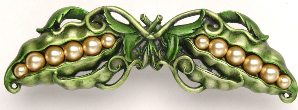 Pearly Peapod Pull Antique Brass, Pewter Hand Tinted