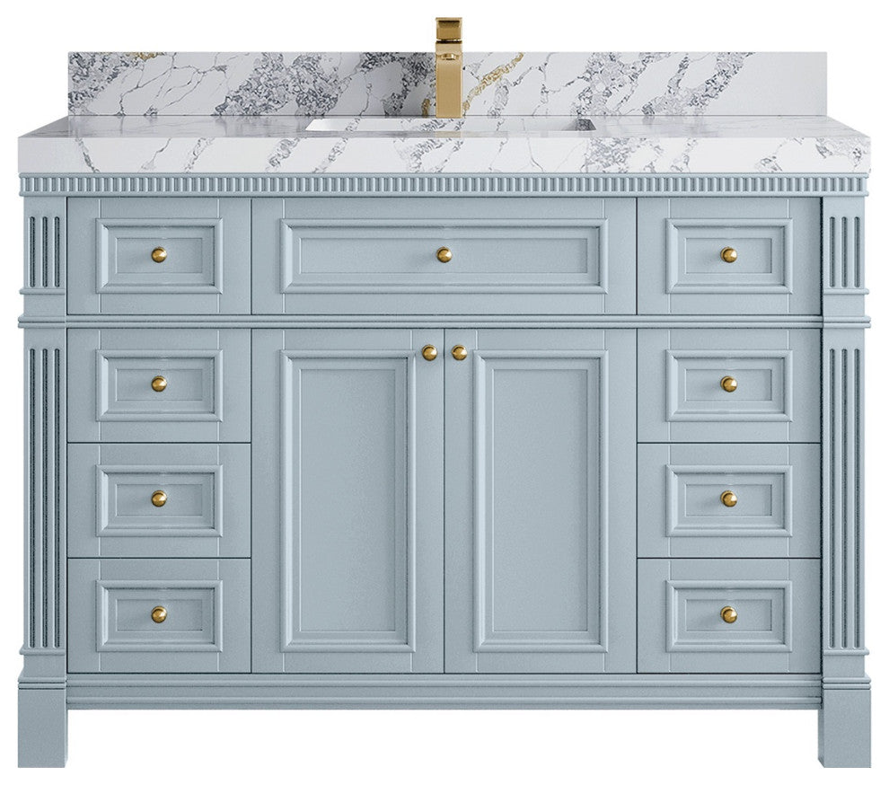 Paris 48" Single Sink Bathroom Vanity, Blue Heather 2" Calacatta Poannazo