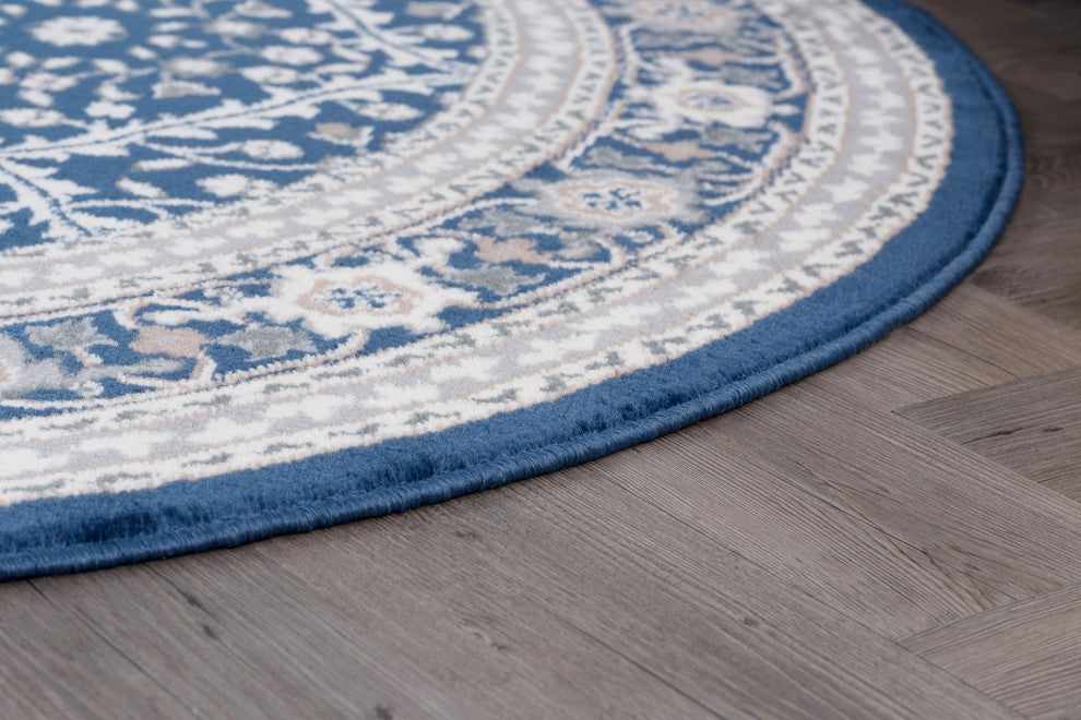 Beauregard Traditional Oriental Navy Round Area Rug, 5' Round