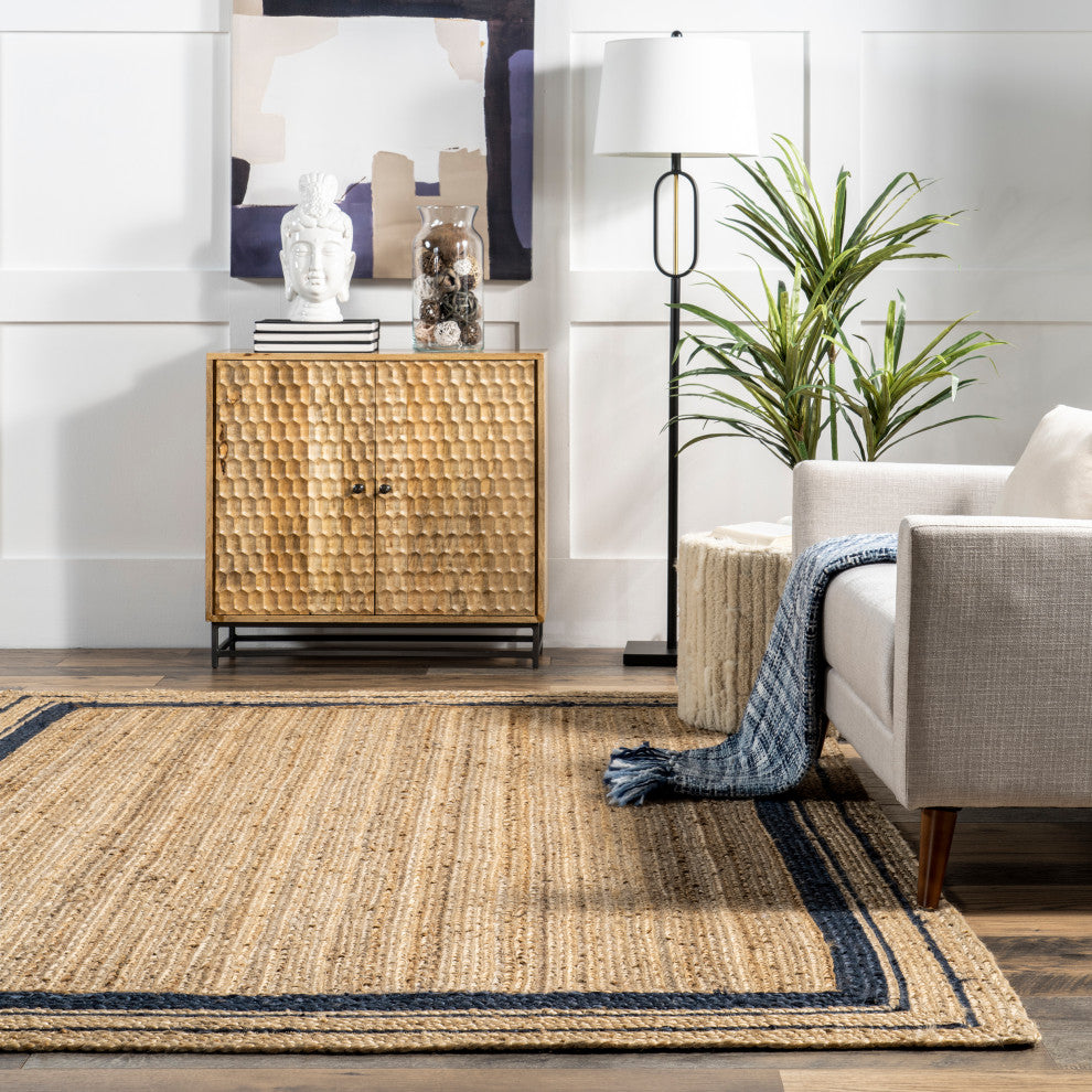 Nuloom Jute Braided Border Area Rug, Navy 6'round