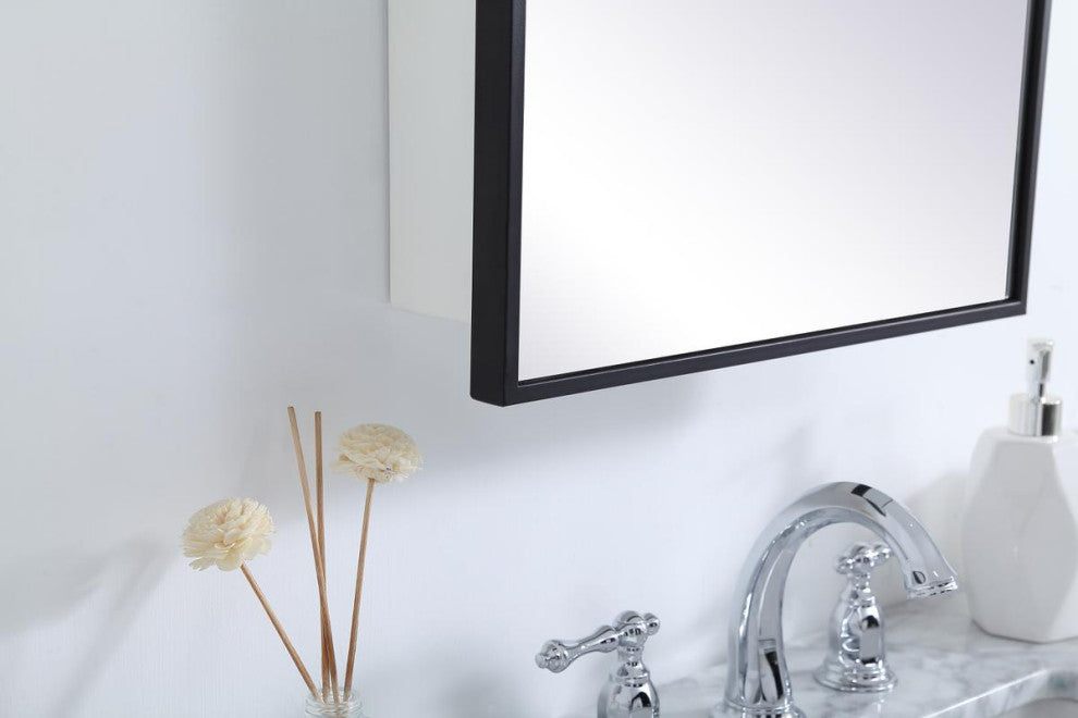 Metal Mirror Medicine Cabinet 17"x28", Black Finish