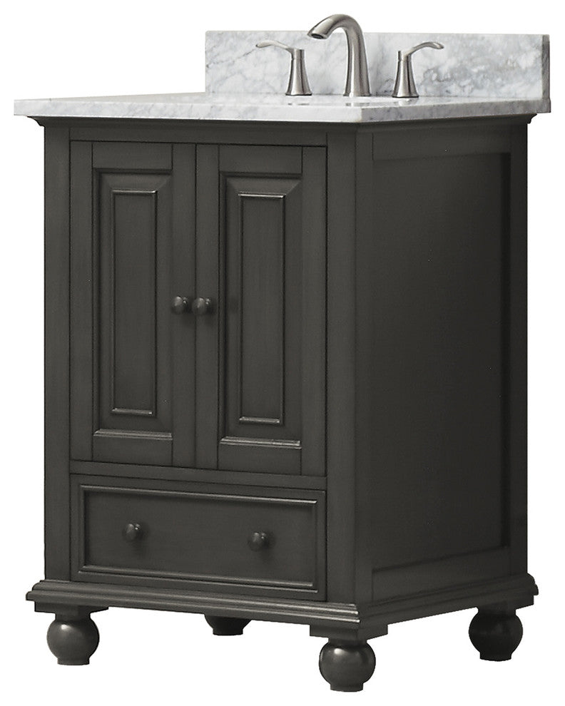 Avanity Thompson 25" Vanity, Charcoal Glaze Finish, Carrera White Marble Top