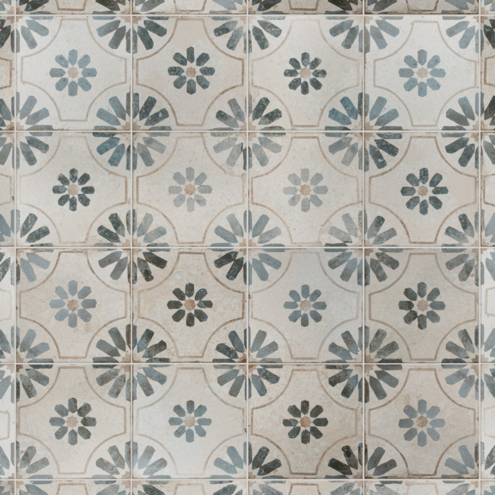 Kings Blume Encaustic Ceramic Floor and Wall Tile, Blue