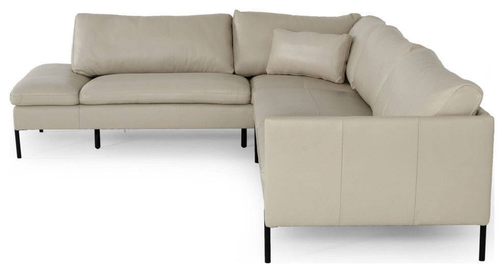 Divani Casa Sherry Modern Grey Leather Sectional Sofa, Left Facing Chaise