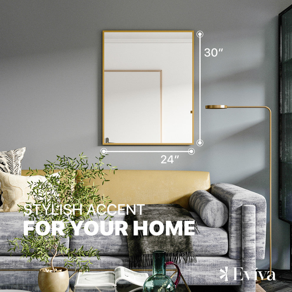 Eviva Gold 24" x 30" Rectangular Gold Metal Framed Mirror