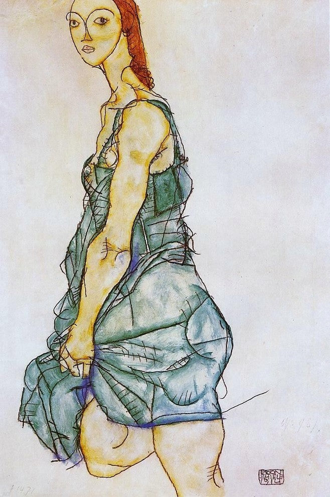 Egon Schiele Standing Woman in a Green Skirt - 18" x 27" Premium Canvas Print