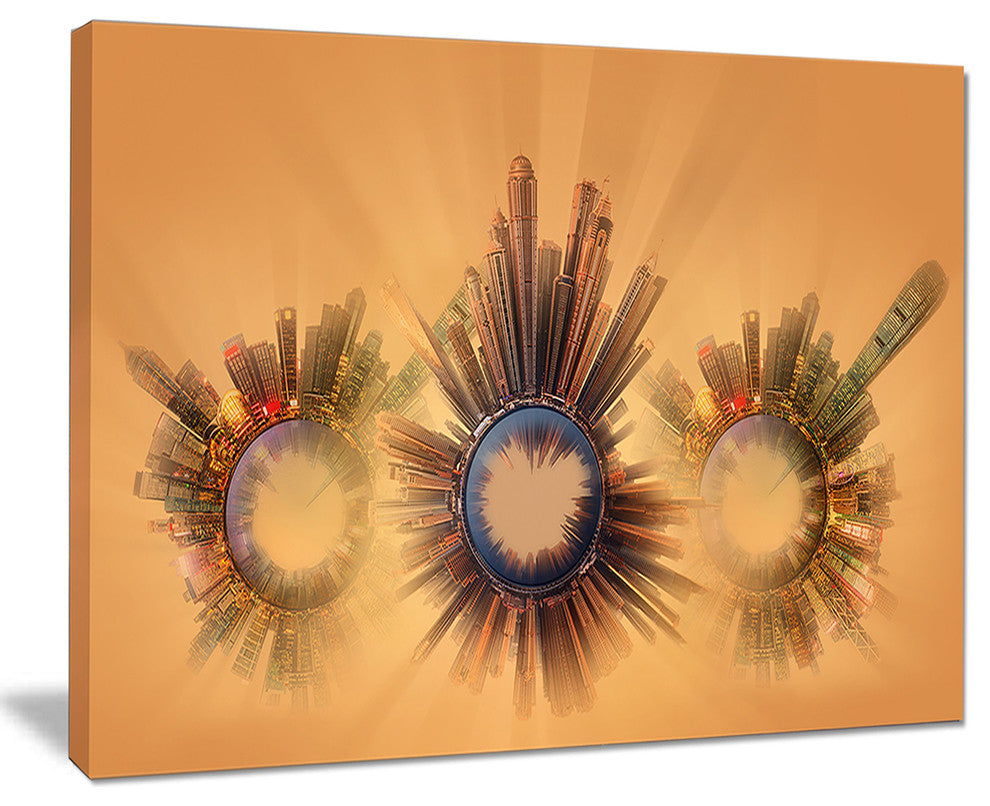 "Miniature Earth Planets With Skyscrapers" Abstract Wall Art, 20"x12"