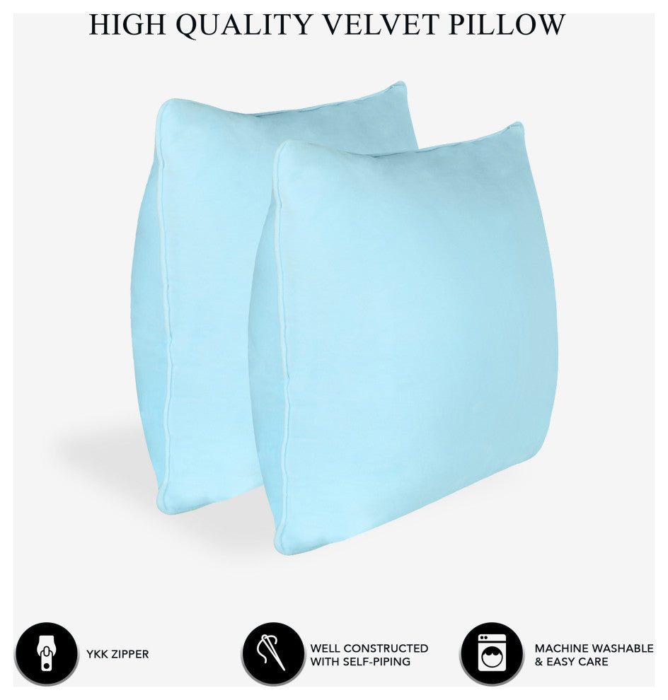 A1HC Soft Velvet Pillow Covers, YKK Zipper, Set of 2, Light Blue, 22"x22"