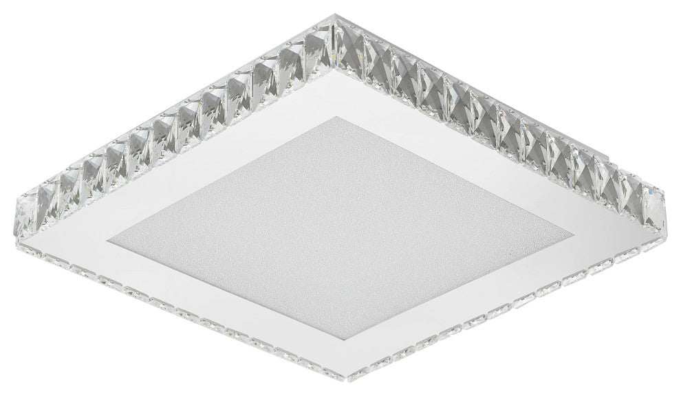 Square Clear Crystal Flush Mount, Stainless Steel Frame, Beaded Crystal Cover