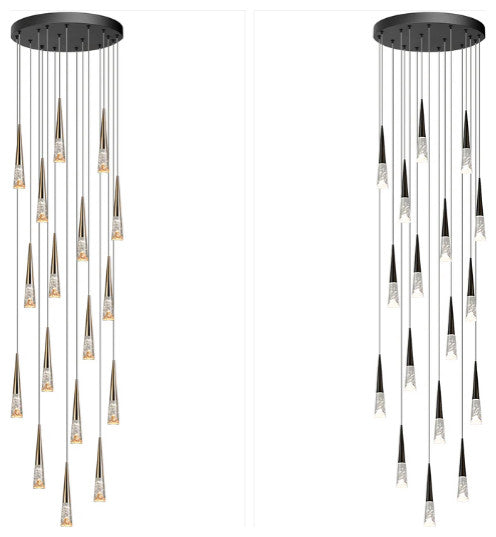 Modern Simple Crystal Staircase Chandelier Light, D24", Black