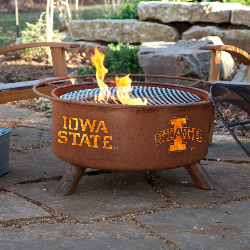 Customizable NCAA Logo Fire Pit, Rust Patina, Iowa State